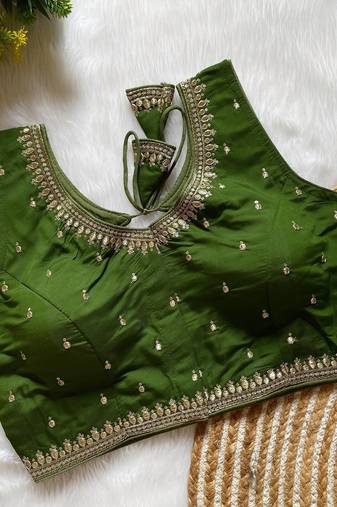 Mehendi silk blouse for women plain saree blouse
