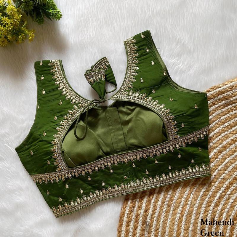 Mehendi silk blouse for women plain saree blouse