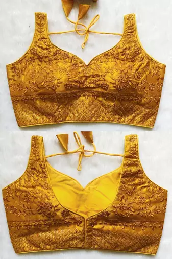Yellow silk blouse for women sequence saree blouse