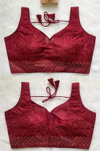 Maroon silk blouse for women printed saree blouse