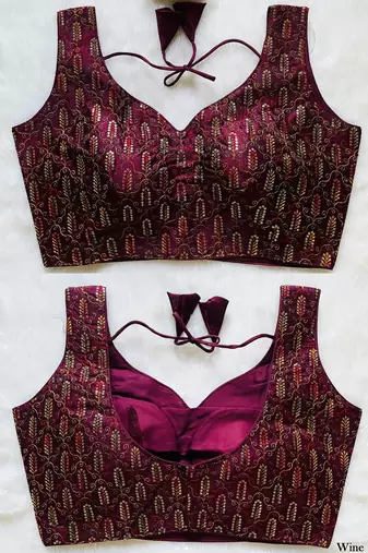 Wine silk blouse for women embroidery saree blouse