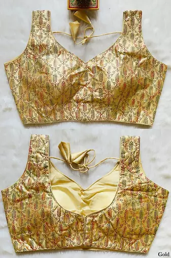 Gold silk blouse for women sequence saree blouse