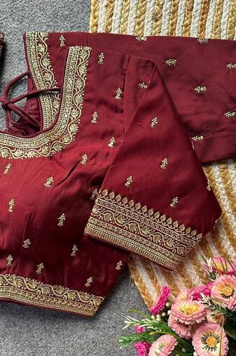 Dark maroon silk blouse for women stylish saree blouse