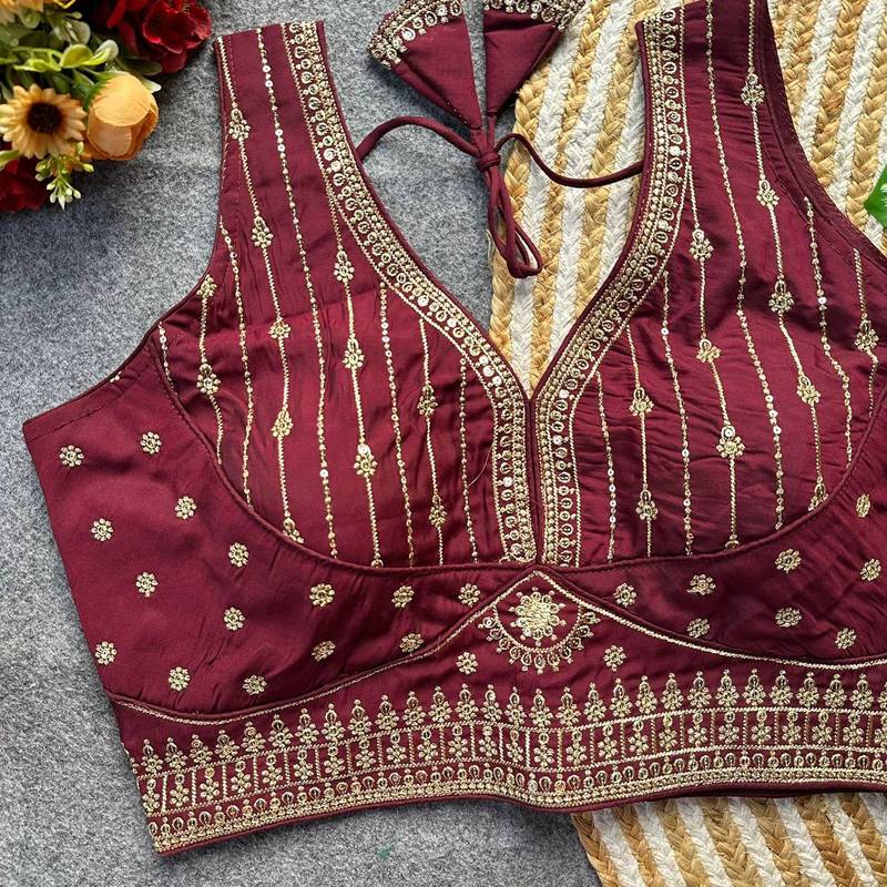 Dark maroon silk blouse for women traditional saree blouse