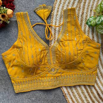 Yellow silk blouse for women plain saree blouse 1