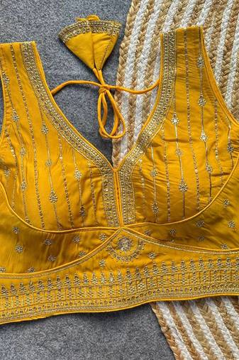 Yellow silk blouse for women plain saree blouse