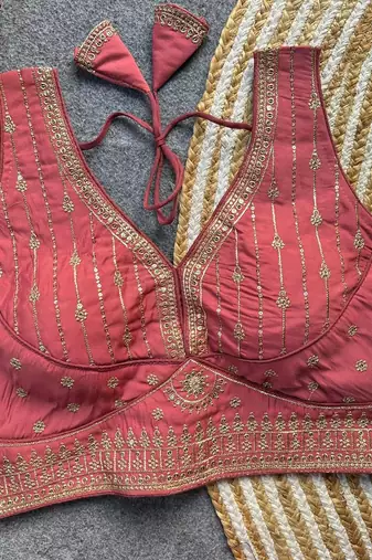 Peach silk blouse for women designer saree blouse