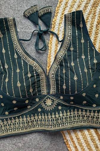 Teal silk blouse for women embroidery saree blouse