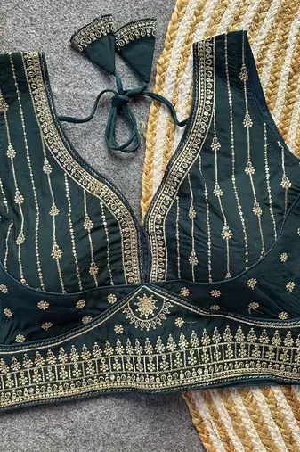 Teal silk blouse for women embroidery saree blouse