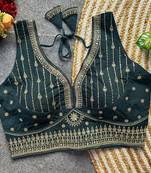 Teal silk blouse for women embroidery saree blouse