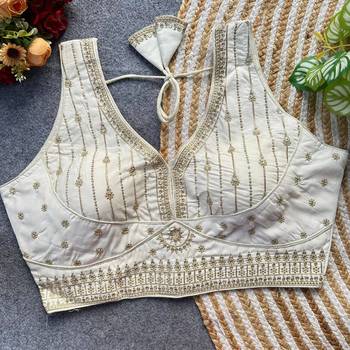 White silk blouse for women sequence saree blouse 1