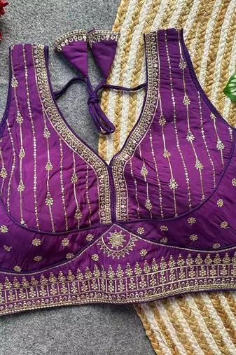 Purple silk blouse for women thread saree blouse