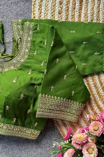Dark green silk blouse for women printed saree blouse