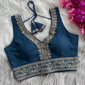 Navy blue silk blouse for women stylish saree blouse 1