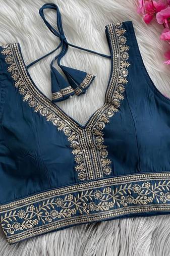 Navy blue silk blouse for women stylish saree blouse