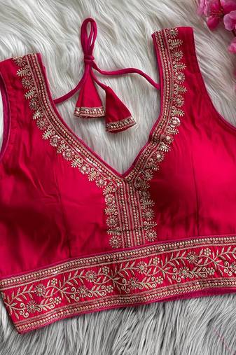 Pink silk blouse for women plain saree blouse