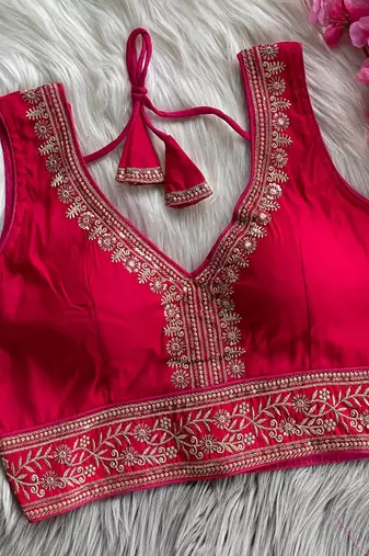 Pink silk blouse for women plain saree blouse