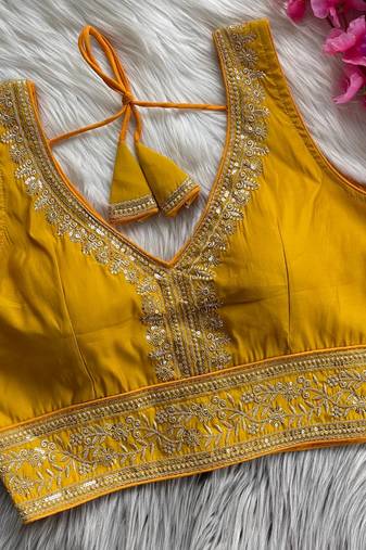 Yellow silk blouse for women zari saree blouse