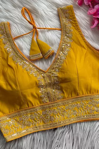 Yellow silk blouse for women zari saree blouse