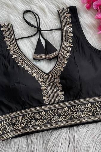 Black silk blouse for women sequence saree blouse
