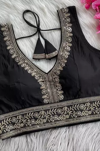 Black silk blouse for women sequence saree blouse