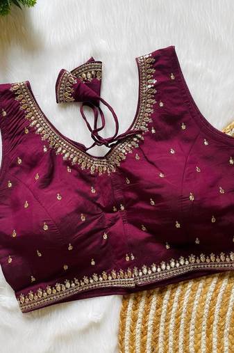 Wine silk blouse for women thread saree blouse