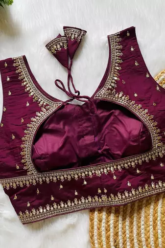 Wine silk blouse for women thread saree blouse