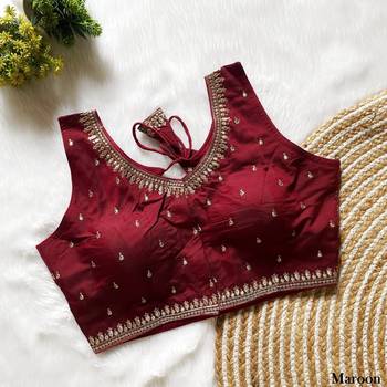 Maroon silk blouse for women printed saree blouse 1