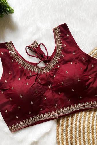Maroon silk blouse for women printed saree blouse