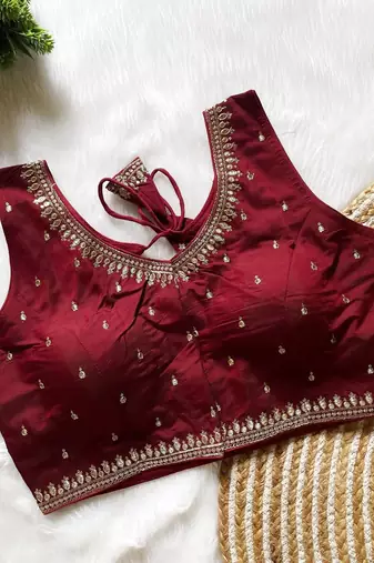 Maroon silk blouse for women printed saree blouse