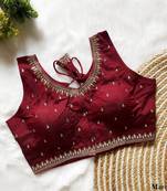 Maroon silk blouse for women printed saree blouse