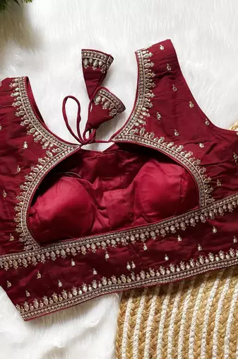 Maroon silk blouse for women printed saree blouse