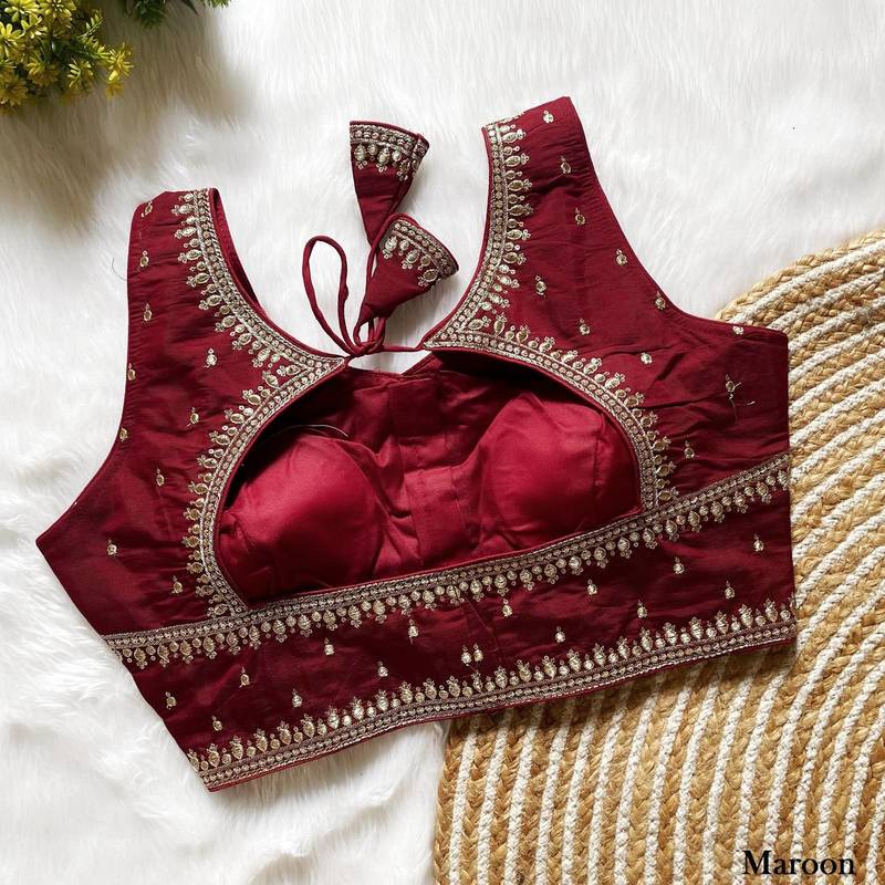 Maroon silk blouse for women printed saree blouse