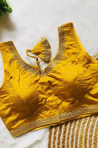 Yellow silk blouse for women stylish saree blouse