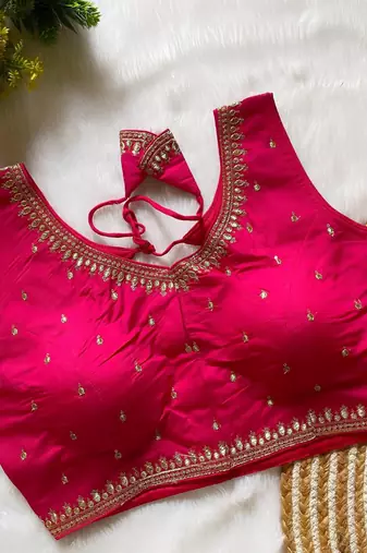 Pink silk blouse for women embroidery saree blouse
