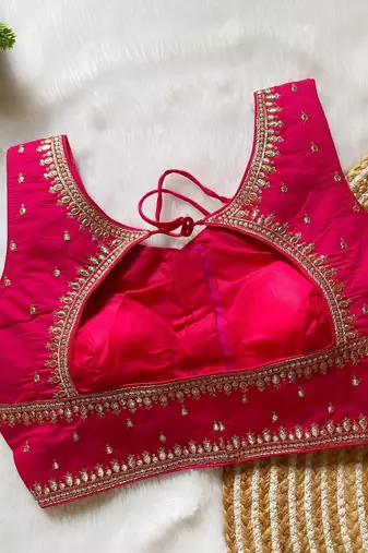 Pink silk blouse for women embroidery saree blouse