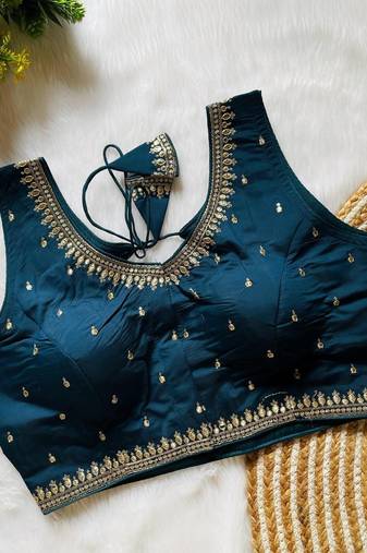 Navy blue silk blouse for women zari saree blouse