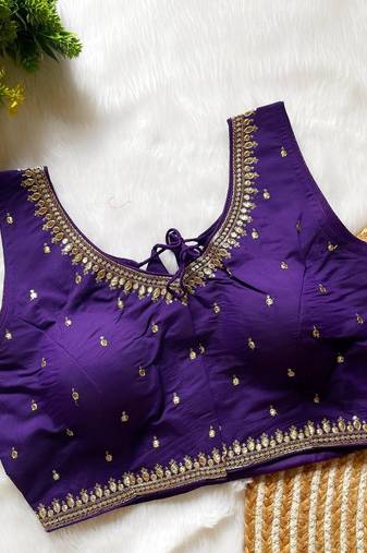 Purple silk blouse for women sequence saree blouse