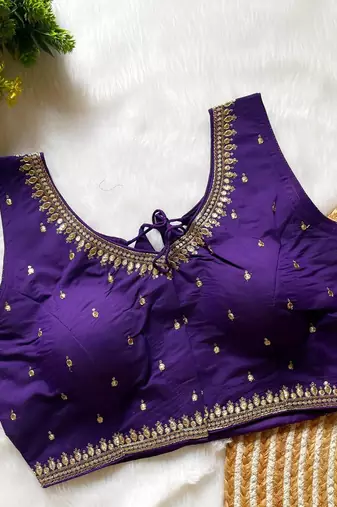 Purple silk blouse for women sequence saree blouse