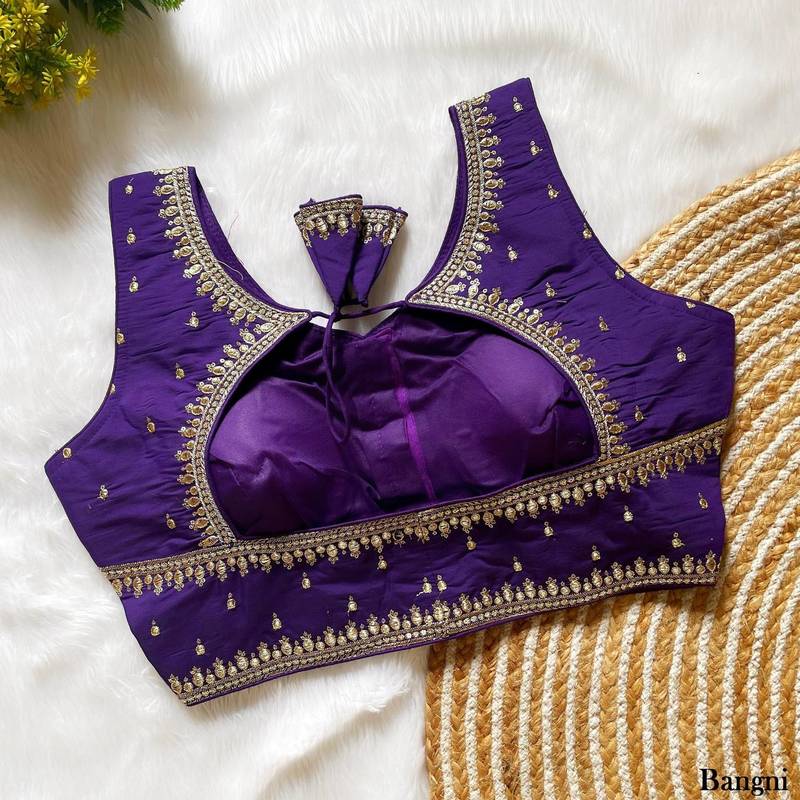 Purple silk blouse for women sequence saree blouse