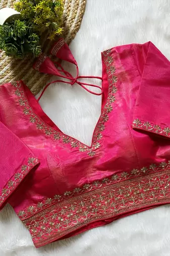 Pink tissue blouse for women thread saree blouse