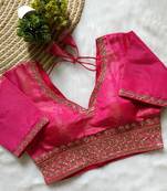 Pink tissue blouse for women thread saree blouse