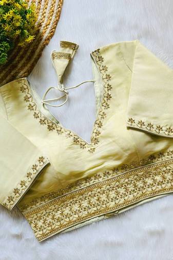 Beige tissue blouse for women printed saree blouse