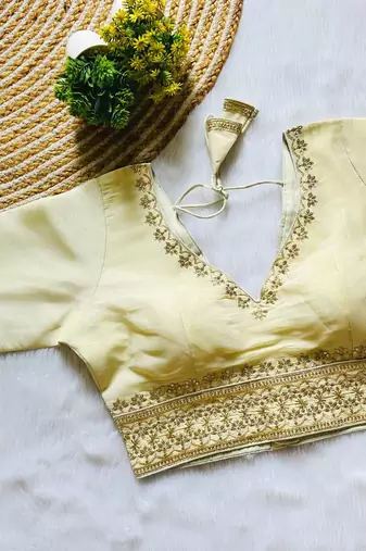 Beige tissue blouse for women printed saree blouse