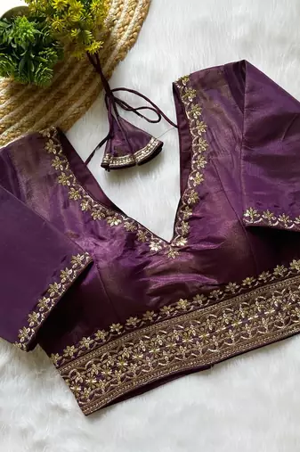 Wine tissue blouse for women stylish saree blouse