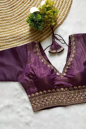 Wine tissue blouse for women stylish saree blouse