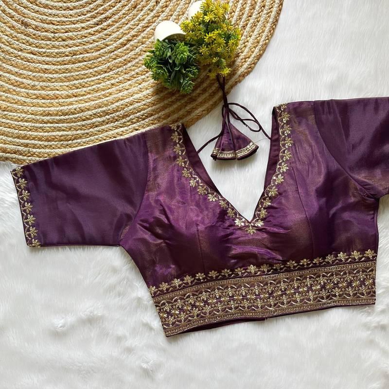 Wine tissue blouse for women stylish saree blouse
