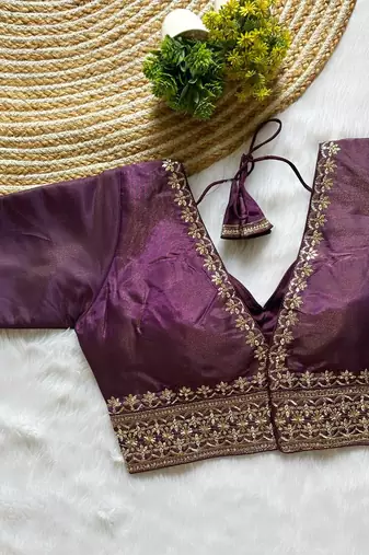 Wine tissue blouse for women stylish saree blouse