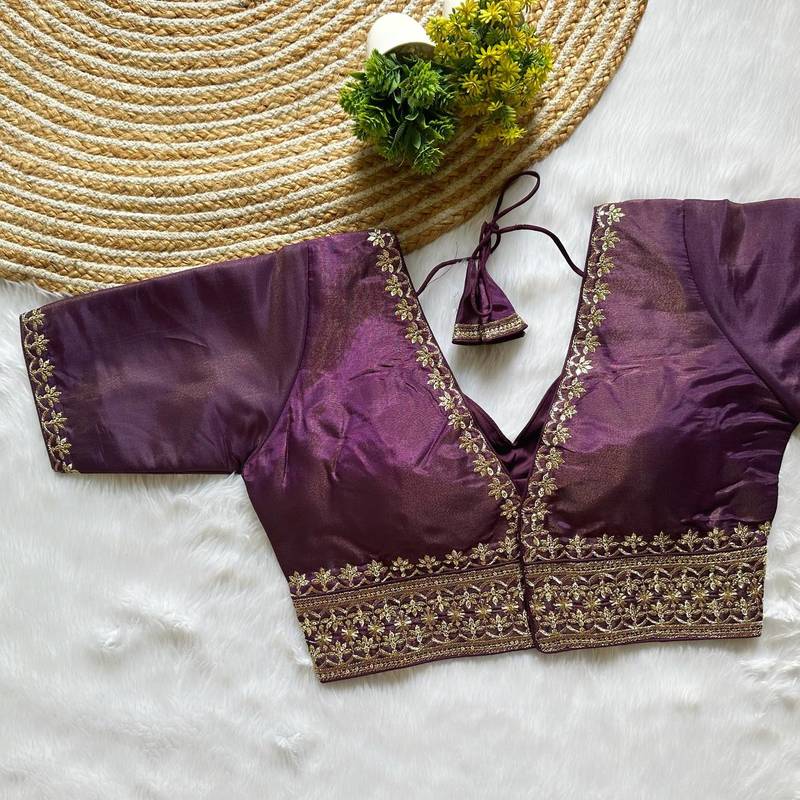 Wine tissue blouse for women stylish saree blouse