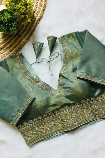 Green tissue blouse for women fancy saree blouse